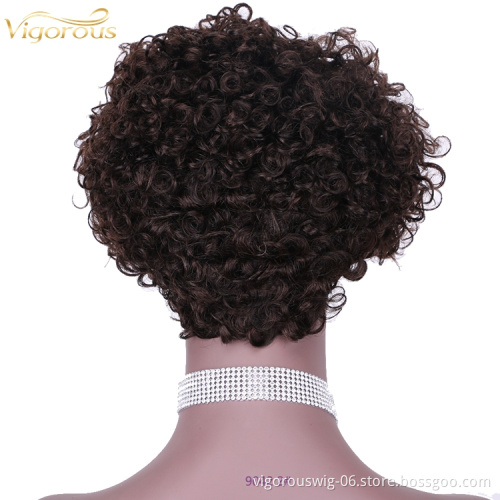 Vigorous Top Quality Brown Afro Kinky Curly Wigs for Black Women Short Side Part Human Hair Wholesale Price